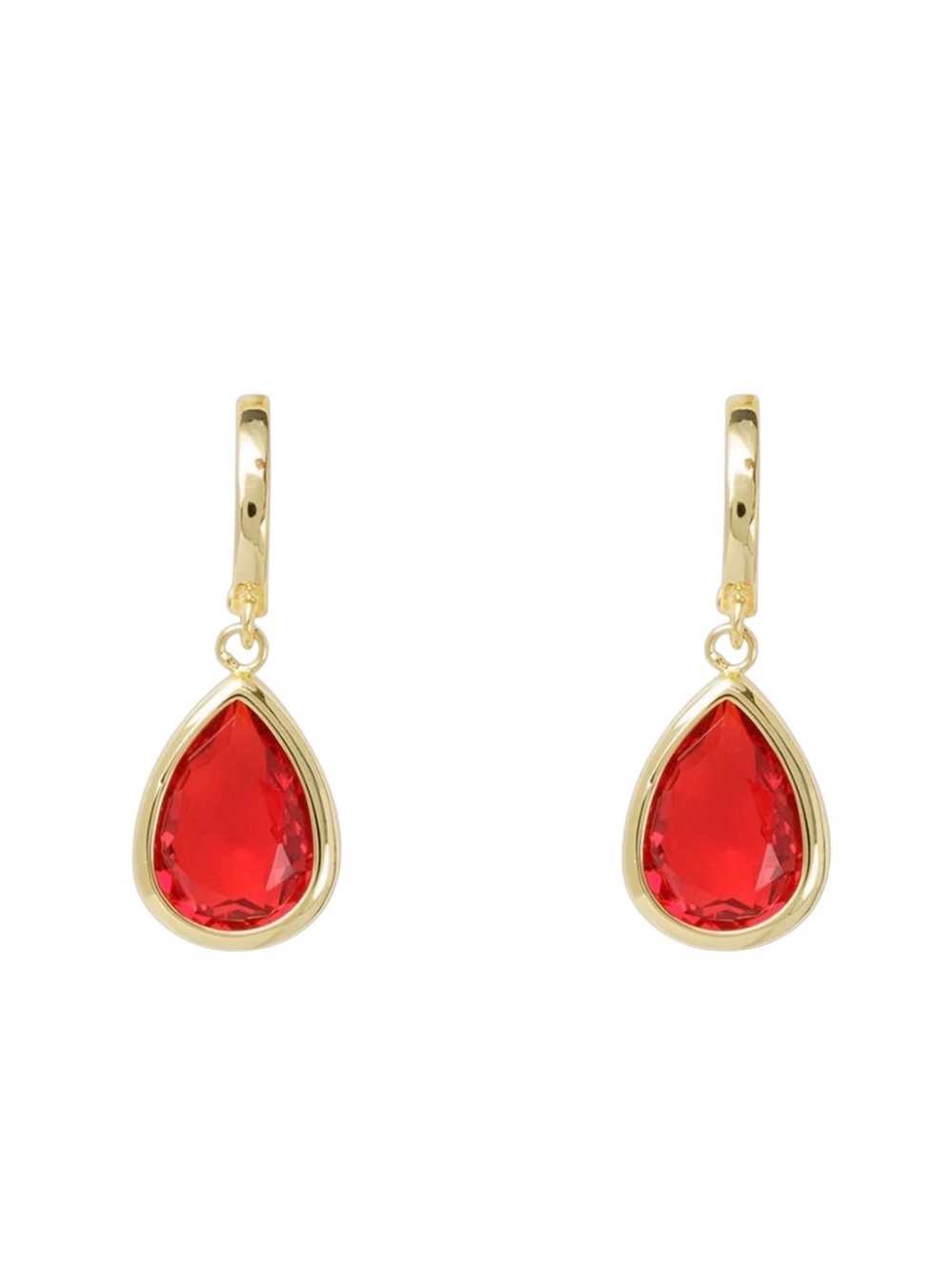 Amanda Blu Red Ruby Teardrop Cubic Zirconia Rhinestone 18K Dipped Gold Earring